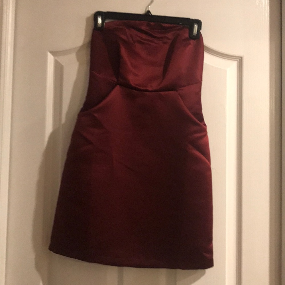 Burgundy Strapless Mini Dress